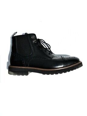 Pertini Men's Black Leather Lace-Up Brogue Boots Made In Spain (Size 12)